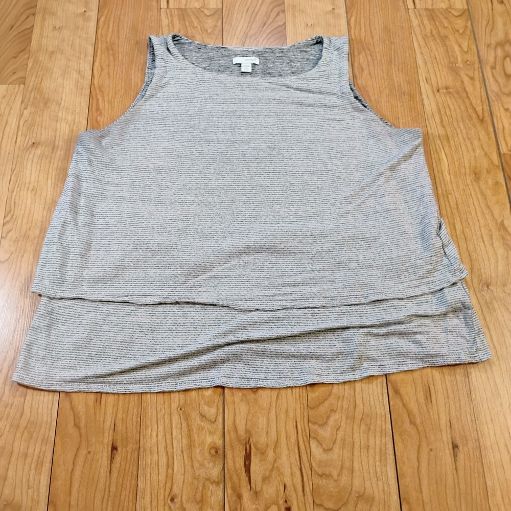 Pure Jill Women's Large Petite White Gray Tank Top Layered Boat Neck Strappy